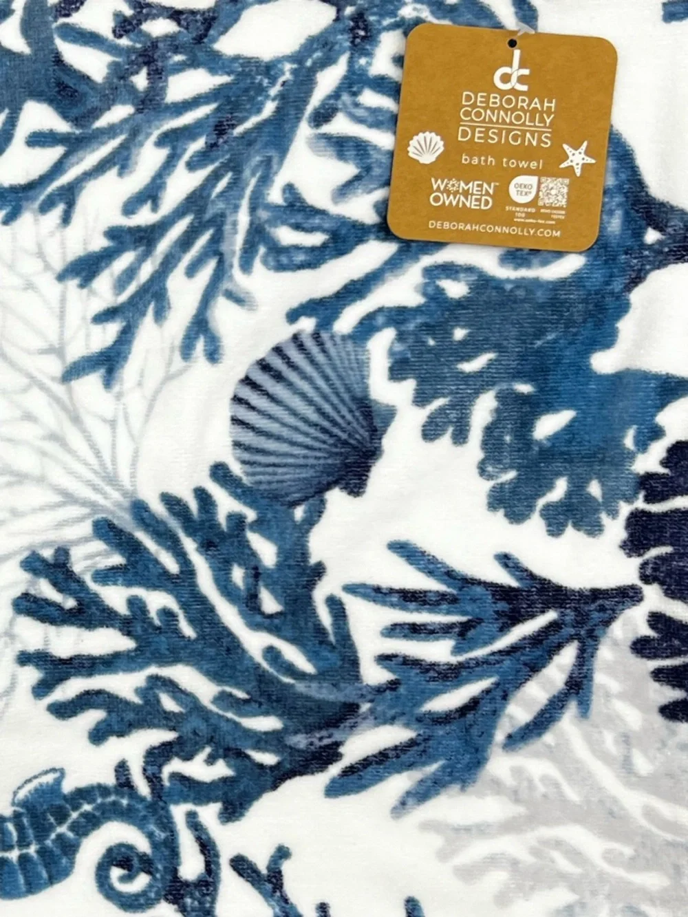 Deborah Connolly - ‘Coral & Seahorse’ bath towel set. NWT.